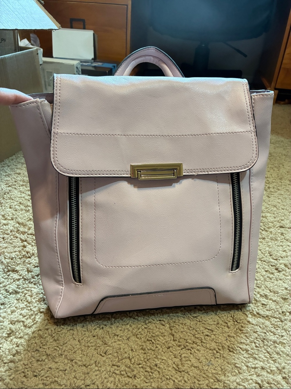 Moschino pink Backpack with Light Black Trim.